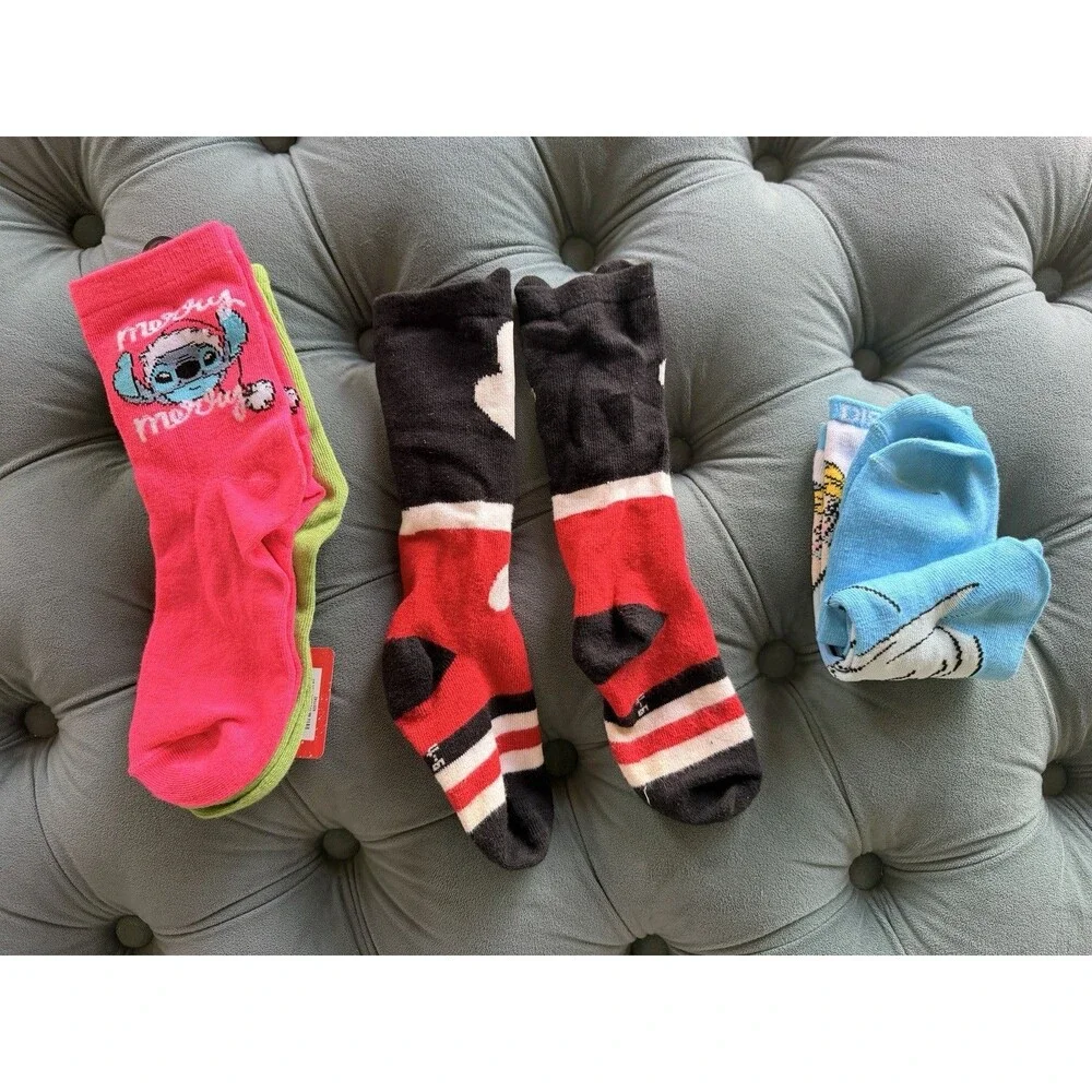 4 Pair KIDS SOCKS DISNEY MICKEY MOUSE STITCH CINDERELLA ANKLE CREW SZ 4-6 NEW